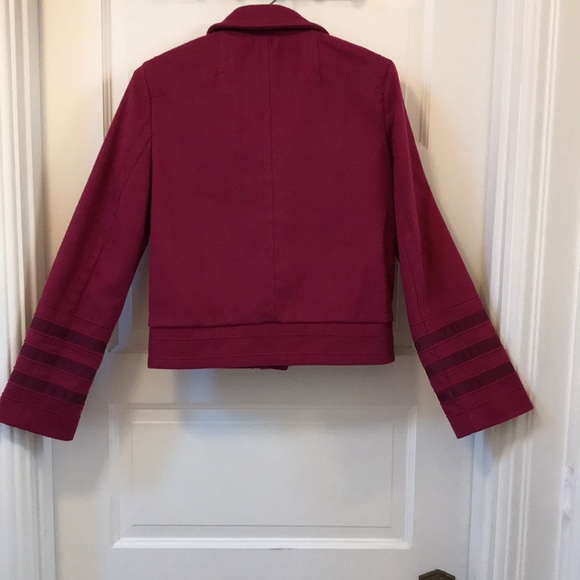 Marc Jacobs Sz 4 jacket raspberry magenta wool button snaps striped sleeves - Picture 9 of 14